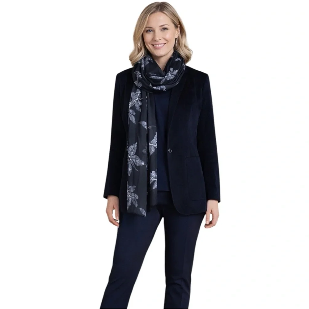 NEW Black & Ivory Leaf Print Scarf | Versatile | Lightweight Year Round